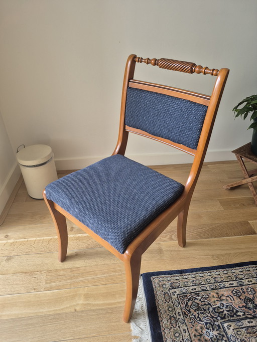 4 chaises de salle à manger en bois tissu bleu