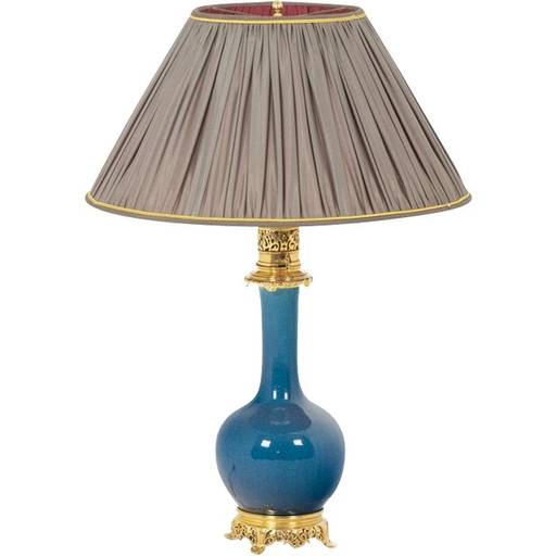 Lámpara vintage de porcelana y bronce dorado, Francia 1880