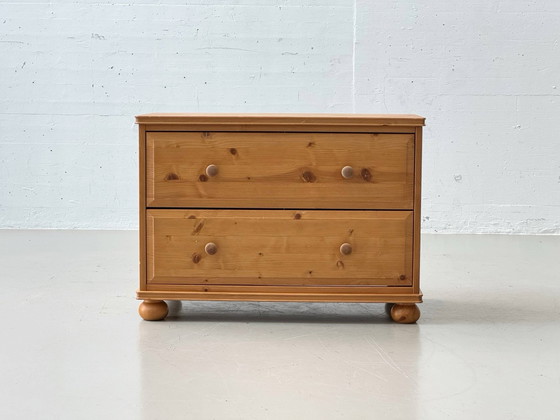 Solid Pine Chest of Drawers with 2 Drawers, Country Style, 1990s, Sideboard, Wood, Beige (photo 11 of 15)