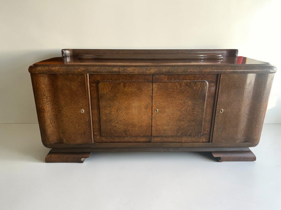 Image 1 of Art Deco Sideboard Nussbaum 1930 mit Marmor Servierplatte – Vintage Bar Cabinet, Burl Walnut Credenza, Luxury Statement Piece