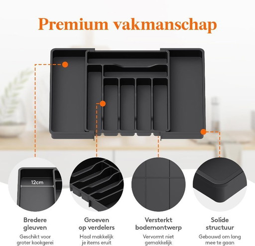  Lifewit Bestek Lade Organisator, Uitbreidbare Bestekbak voor Keukenlade, Verstelbare Houder voor Keukengerei en Zilverwerk, Pla
