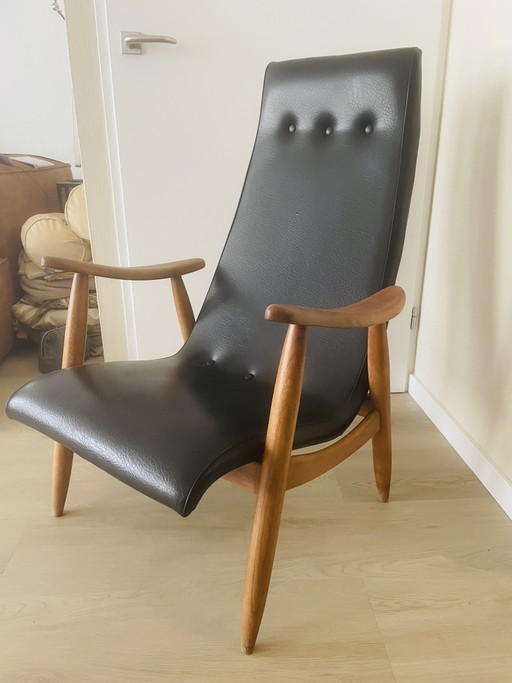 Louis Van Teeffelen Loungechair 1950-1960 – fauteuils, Wood, Skai