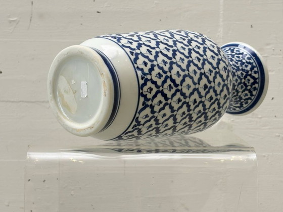 Image 1 of Blue and white porcelain vase with floral lattice decoration, 1970s