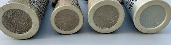 Image 1 of Lot de 4 chopes à bière vintage originales en grès avec couvercles en étain – König / GERZ – Allemagne, années 1970-1980
