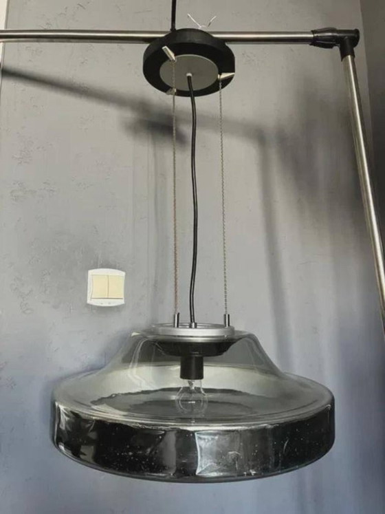 Peill & Putzler Pendant Lamp, 1970s vintage retro space age germany, Glass, Chrome, Transparent (photo 3 of 7)