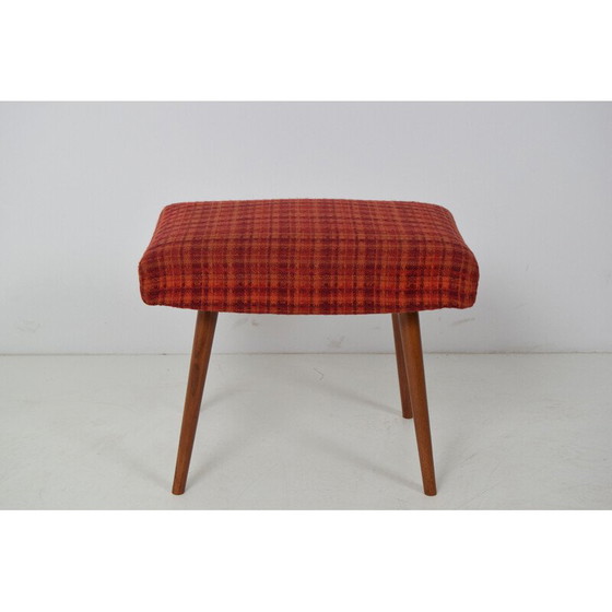 Image 1 of Mid-century Stool or Tabouret Wood Fabric Czechoslovakia 1960s