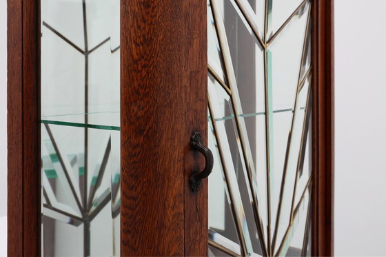 Image 1 of Mobiletto Art Déco francese in rovere con vetro piombato bisellato, ca. 1920