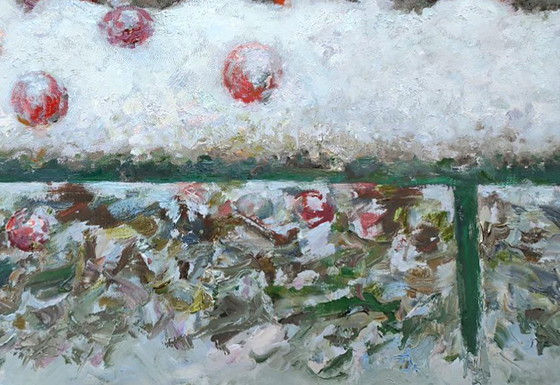 Origineel olieverfschilderij met wintermotief: appels als symboliek in de tuin van de ouders. (photo 5 of 5)