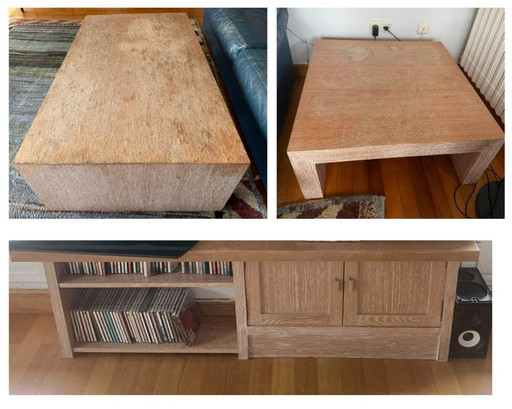 Ensemble de 2 tables + meuble TV Roche Bobois années 80-90