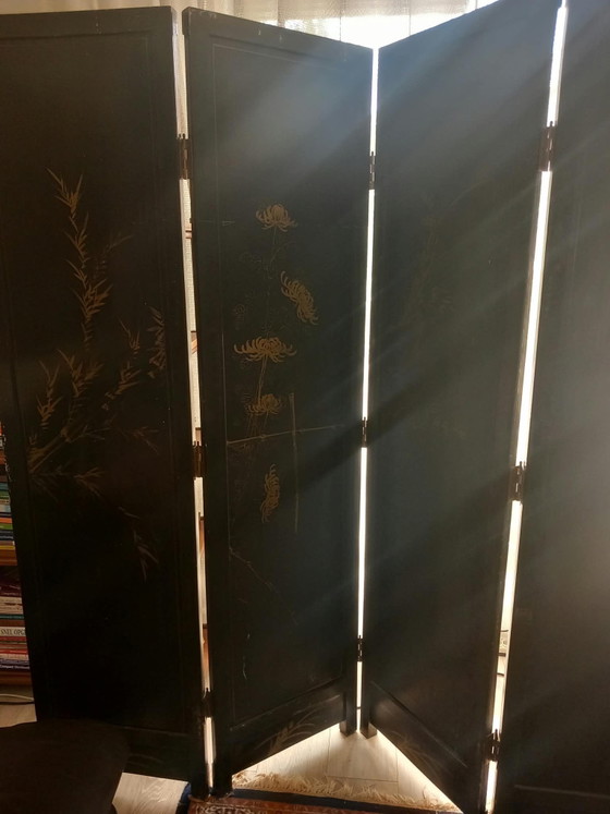 Chinese Lacquer vintage room screen 180x180x180 cm, Chinees Laquer, Bloemen, Other, Multi Color (photo 5 of 8)