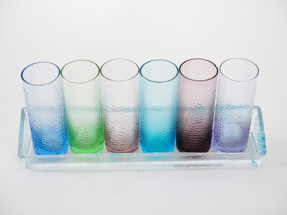 Image 1 of Set di bicchieri con vassoio, design italiano, anni '70, prodotto in Italia