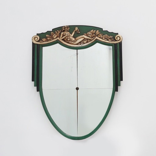 French Art Deco mirror in green carved wood, 1930s