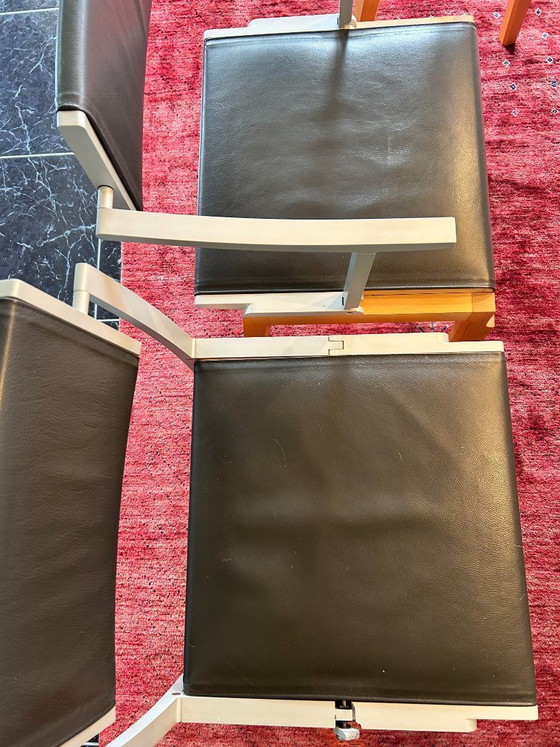 Image 1 of Exclusive Italian Dining Set: 6x Giorgetti Chairs (Adjustable) + Acerbis Frosted Glass Dining Table