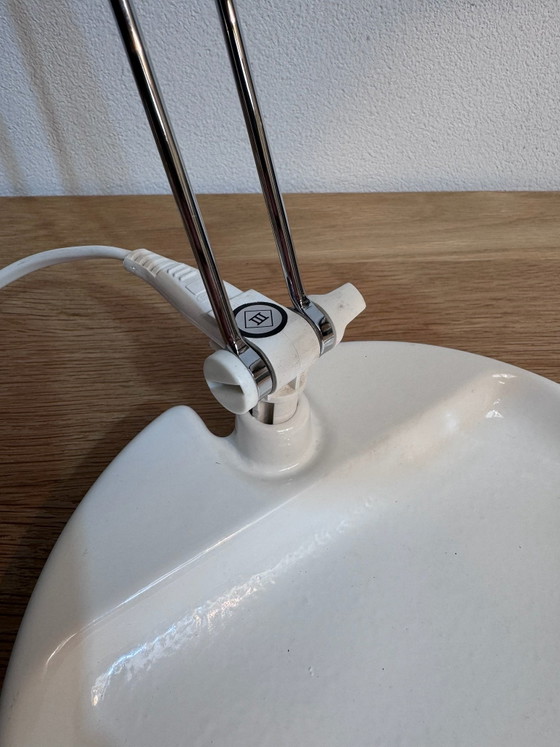 Vintage Massive "Baseball Cap" bureaulamp, Tafellampen, Chroom, Gietijzer, Wit (foto 5 van 9)
