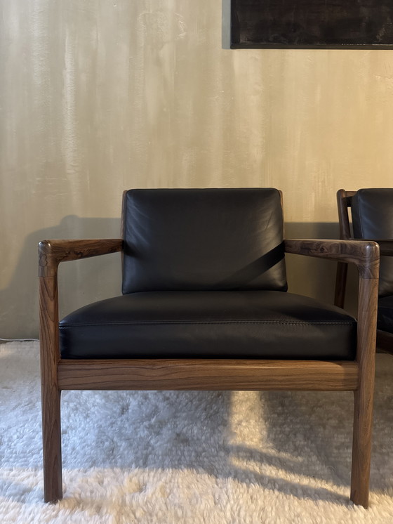 Image 1 of 2x Etnicraft Jack fauteuil zwart leer