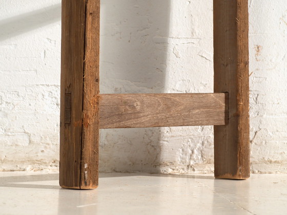 Antieke grenen houten ladder, Centraal-Europa, circa 1900, Decoratieve objecten, IJzer, Bruin, Rustic (foto 3 van 8)