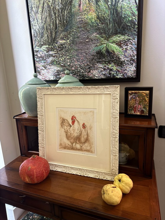 Grabado en cobre: Gallo y pollito – Mia Bruyninckx, Arte, Papel, Madera (photo 8 of 8)