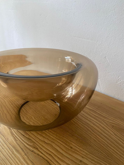 Bol en verre opale Ø36 / H20 - Bol design en verre fumé, sculptural, à double paroi
