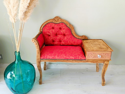 Vintage Louis XV stijl telefoonstoel met lade