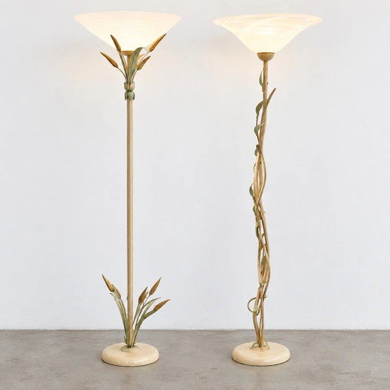 2 x lampada da terra / decorazione metallica botanica / floreale / anni '70 / – Lampade da terra, Glass (photo 7 of 10)