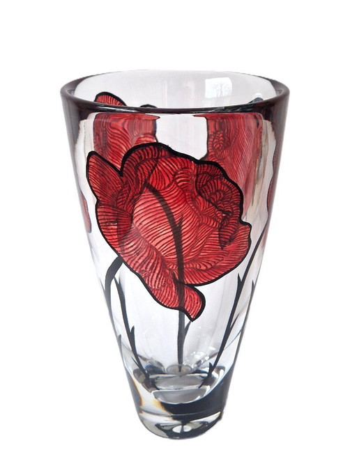 Kosta Boda - Heavy vase with roses "Tattoo" by Ludvig Löfgren - Signed