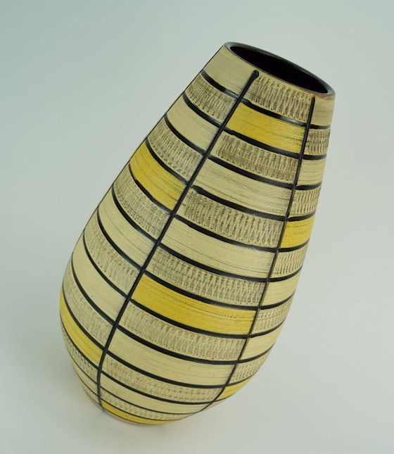 Image 1 of large west german mid century vase 1950s FLOOR VASE model no. 103/40 with scraffito decoration