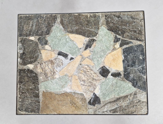 Image 1 of Bijzettafel van smeedijzer en leisteen | jaren 60