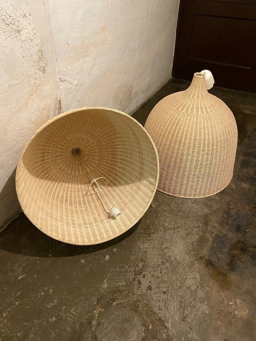 2x Vintage IKEA Leran Pendellampen aus Korbgeflecht
