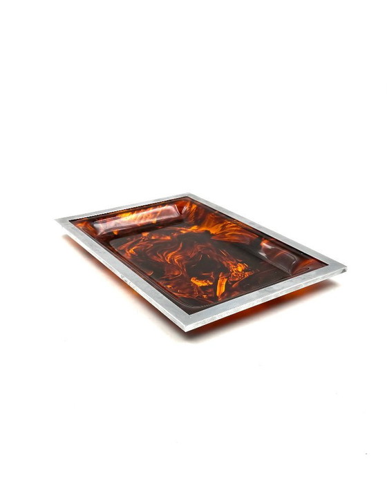 Image 1 of Hollywood regency brass and tortoiseshell lucite tray, Italy 1970s