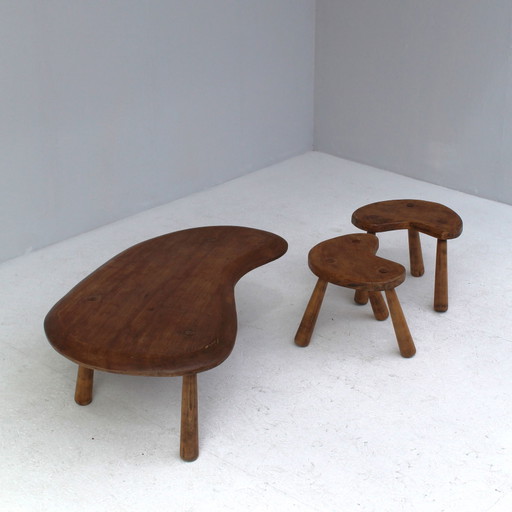 Ensemble table basse et tabouret en forme de haricot / goutte d'eau