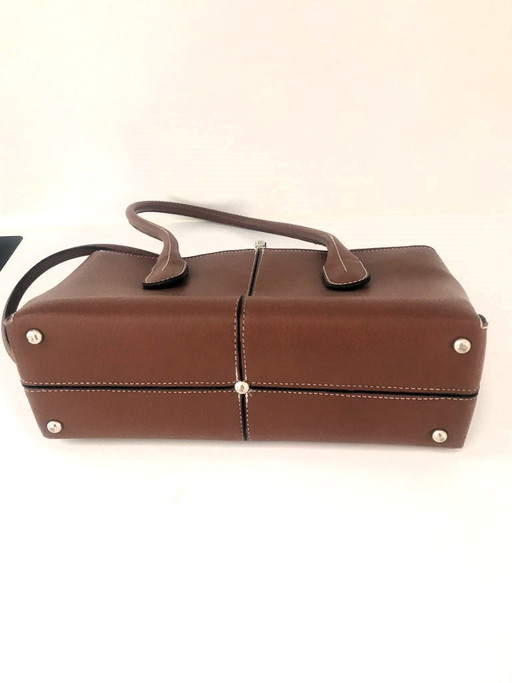 TOD'S Women's Bag Shoulder Bag Handbag Brown LEATHER White Decorative Stitching High Quality