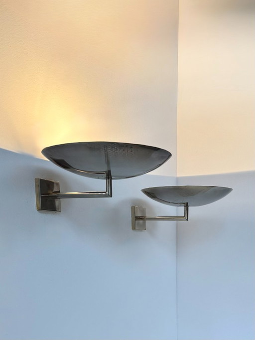 Par de apliques vintage, metal cromado, Francia, 1970
