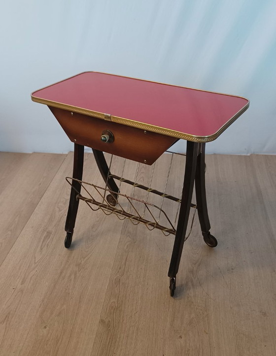 Tavolino/portariviste anni Cinquanta – Tavolini, Metallo, Legno (photo 8 of 9)
