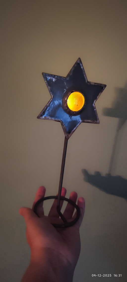 Vintage candlestick Tea light holder Christmas star handmade