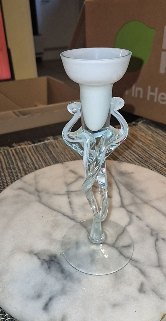 Polnischer Krosno Kerzenhalter, Glas, Transparent (Foto 5 von 5)