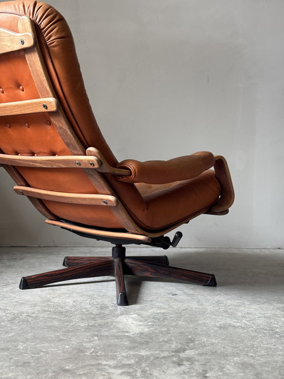 Image 1 of Sillón Göte Möbler, diseño sueco, moderno de mediados de siglo, giratorio, cuero