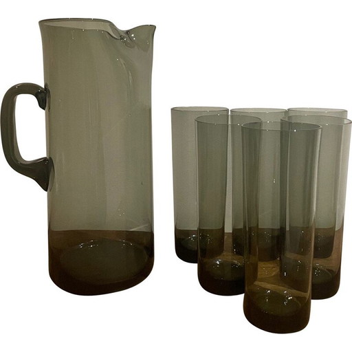 Service à orangeade vintage en verre gris fumé, 1970
