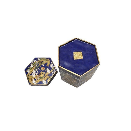 Image 1 of Boîte cloisonnée hexagonale vintage