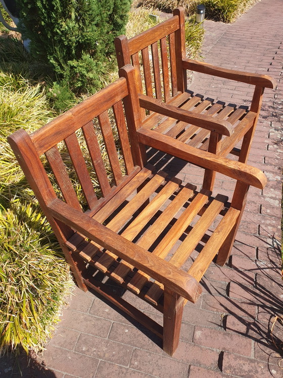 2x Teak Blokstoelen Met Leuning – Tuinstoelen, Wood (photo 2 of 5)