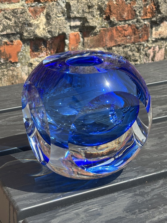 Image 1 of Alfred Collard für Val Saint Lambert – Monumentale kobaltblaue Kristallskulptur/Vase – signiert – 5 kg