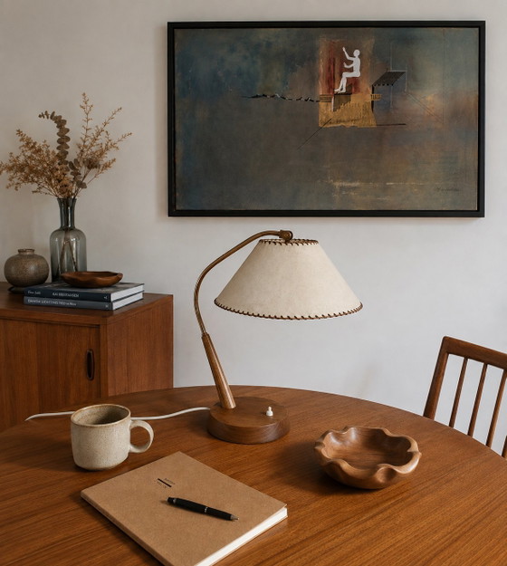 TEMDE Vintage Table Lamp Teak Wood Mid-Century 60s / 70s Adjustable Shade Design Object – Leather, Brass (photo 3 of 9)