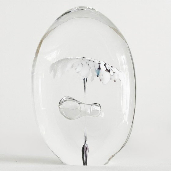 Image 1 of Daum Fermacarte in vetro di cristallo Fiore di vetro bianco e nero