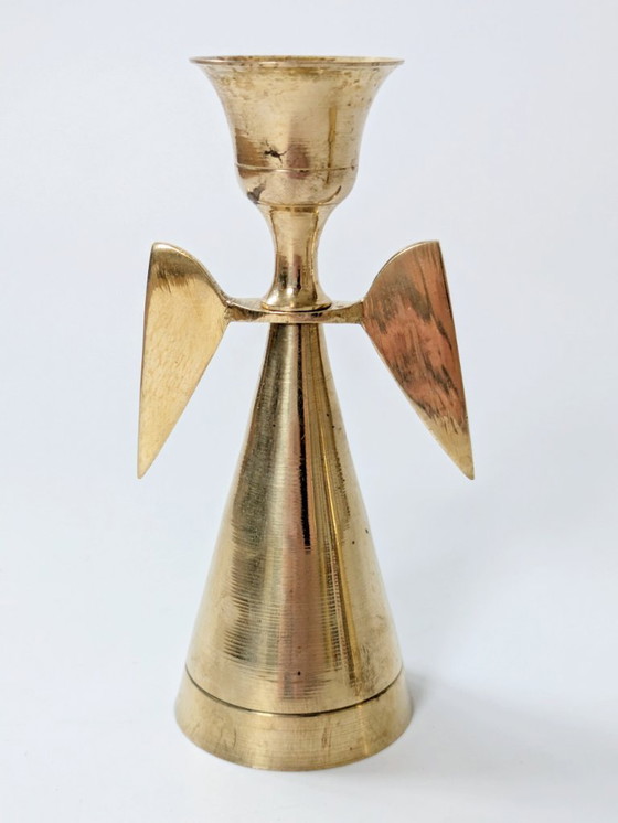 Image 1 of Coppia di portacandele vintage a forma di angelo in ottone, decorazioni natalizie in stile moderno di metà secolo