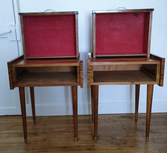 Image 1 of paire de chevets bois placage remarquable années 60