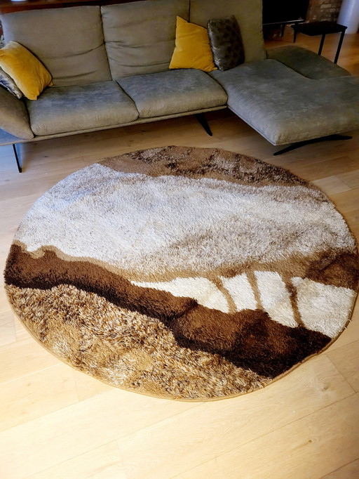 Vintage Round Carpet, Desso, Design 1970s, Holland, Size 200 Cm, Pure New Wool