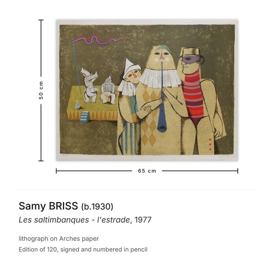 Image 1 of Samy BRISS Les saltimbanques - l'estrade Signed lithograph 1977