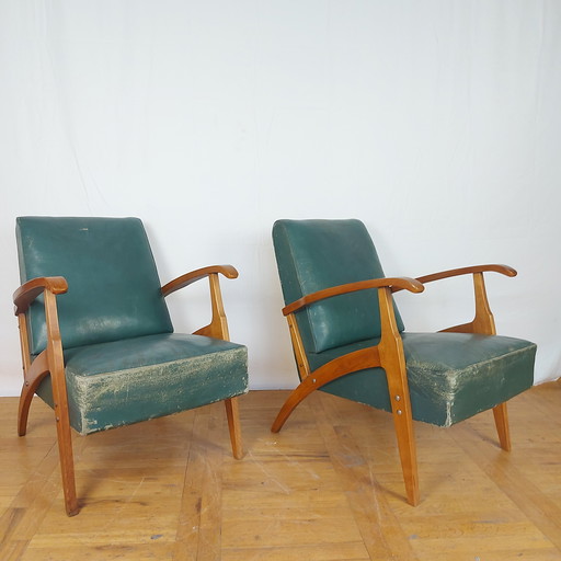 2x Fauteuil en cuir yougoslave Mid Century 1960s
