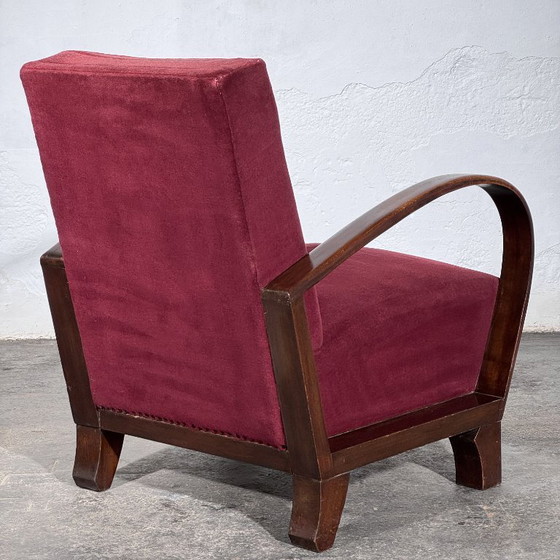 Debreceni-stijl Hongaarse Art Deco Fauteuils, Paar, Jaren 50 – Velvet, Wood (photo 8 of 10)
