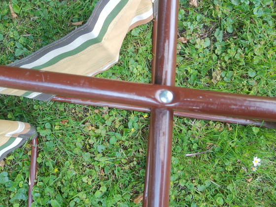 Image 1 of Set 70's Italiaanse buisframe campingkrukjes Grand Soleil, bruin