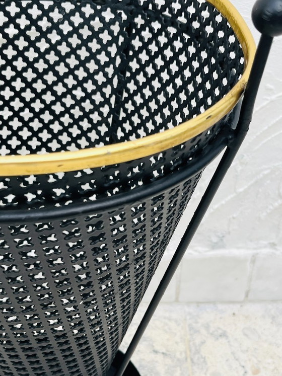 Image 1 of Vintage umbrella stand in black perforated metal and brass